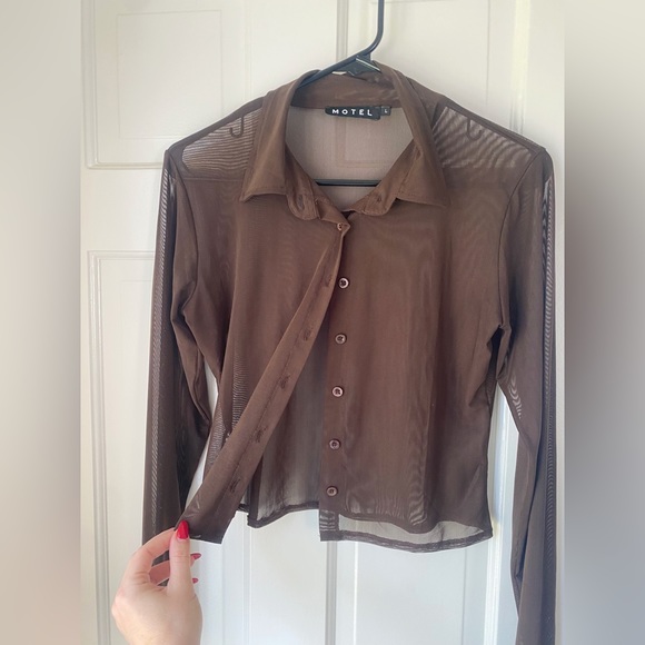 Motel Rocks - Espresso Brown Sheer Button Up - Picture 5 of 5